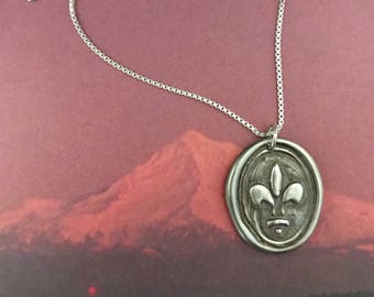 Fleur de lis sterling wax seal pendant necklace