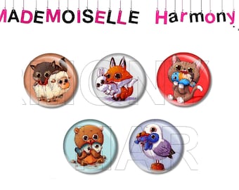 5 cabochons made of glass 20 MM fierce animals the size of the cabochons is of 25 MM