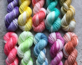 Hand Dyed Sock Yarn Mini Skein Set #158 -- 10 Mini Skeins/25 Yards Each