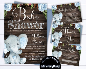 Rustic Baby Shower Invitation Template Boy Baby Shower Invite Elephant Baby Shower Template Rustic Baby Boy Shower invitation