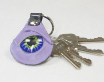 Hand Made Leather Key Ring Fob With Face Eye Key Purse Charm Monster