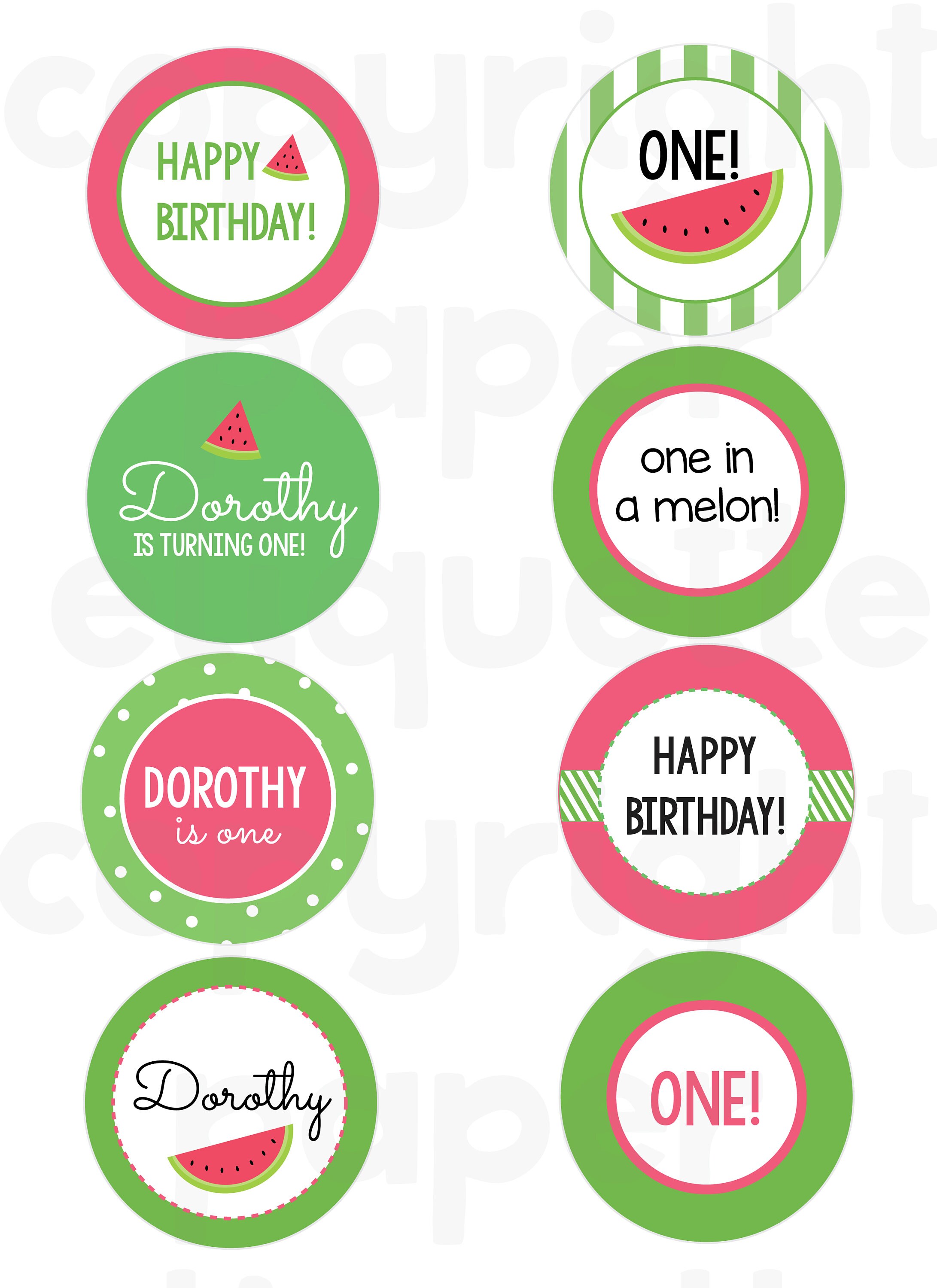 Watermelon Birthday Party Cupcake Topper Watermelon Baby