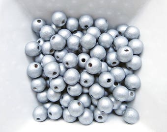 50 beads 8 mm silver color wood