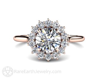 1ct Moissanite Engagement Ring Conflict Free 14K or 18K Rose Gold or Platinum Forever One