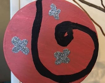 SALE! Two Dollars Off Original Price: Hand painted 4 inch paper mache tree ornament.