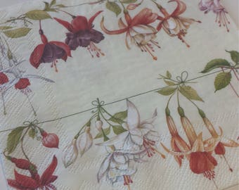 Decoupage Paper Napkins, Floral Napkins, Lunch Napkin, Fuschia, Collage, Craft, Scrapbooking, Paper Craft, Serviette, Decoupage Tissue