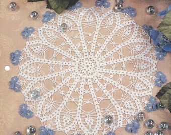 Forget Me Nots Crochet Doily Pattern, Centerpiece, Cotton Thread Lace Crochet Doilies, Home Decor, Table Topper, Kitchen Decor