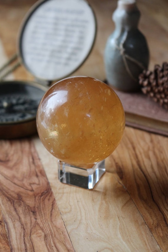 Honey Calcite Sphere 57mm, Polished Golden Calcite, Yellow Crystal Ball, Metaphysical Crystal, Calcite Sphere, Crystal Ball, Iceland Spar