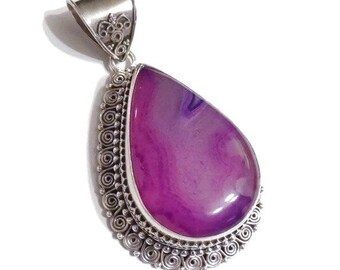 Purple Agate Sterling Silver Pendant Large and Ornate