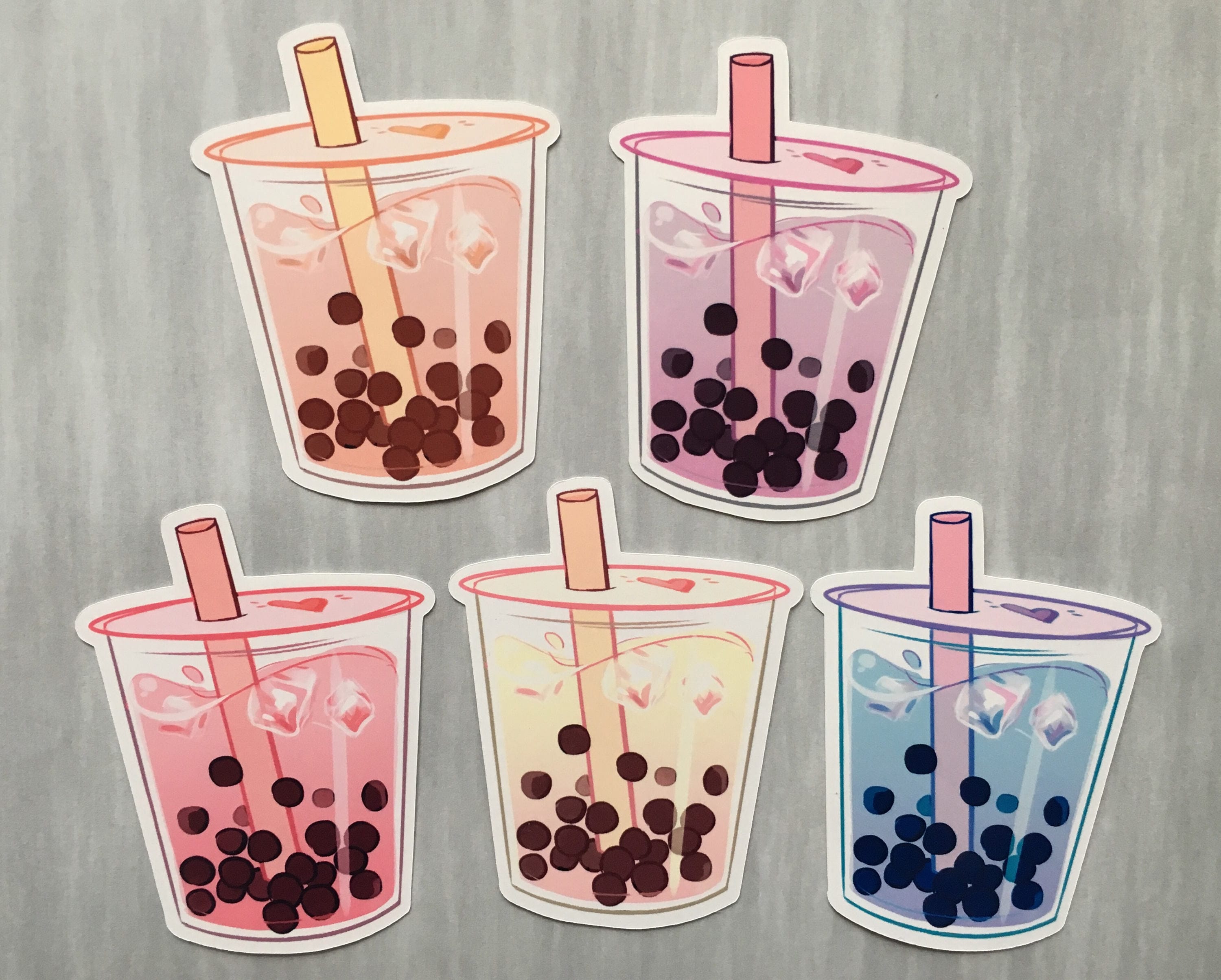  Aesthetic  Bubble Tea Boba sticker  set of 5 different colors