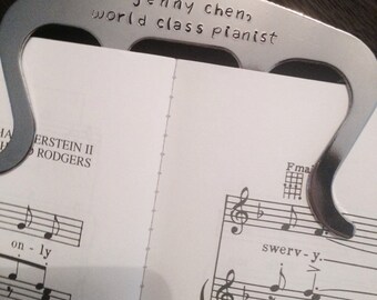 Personalized Music Page Holder, Book Clip, Piano Music Bookmark, Hand Stamped Music Gift, Musician Gift