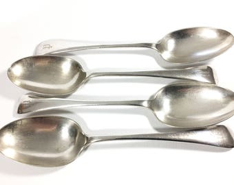 Large Silver plated serving spoons EPNS servers Set of 4 large spoons Monogram P Antique cutlery Silverware