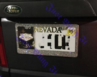 6 Row Clear Crystal License Plate Frame made with Swarovski Elements with bolt caps