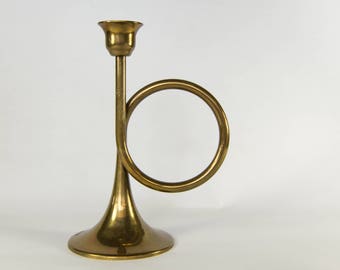 Vintage Brass Christmas Horn/Trumpet Candleholder