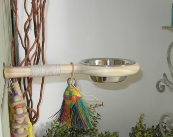 Bird Perch with bowl,Bird Toys, no mess feeder dish for parrots or sugar gliders, great addition to any bird cage, Snack-N-Perch,Bird bath