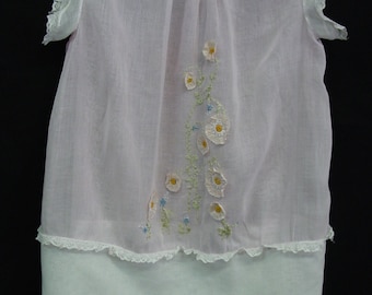 Fabulous Antique Vintage Girl Dress c.1920's Sheer Pink,White Embroidery