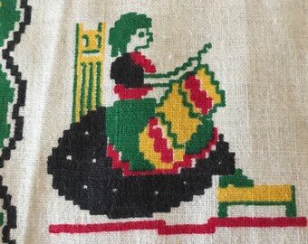 1950’s Linen Kitchen Towel with Crinoline Lady