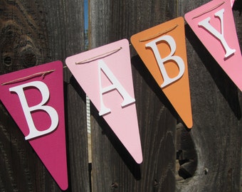 Baby Shower Banner, Baby Shower Decorations, Sweet Baby Girl Banner, Pinks, Light Orange, White