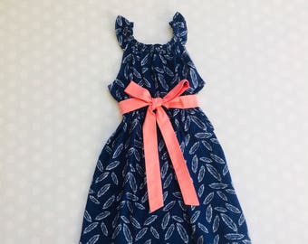 Feather Dress - Baby Girl Dress - Girls Dresses - Sleeveless Dress - Summer Dress - Spring Dresses - Navy Dress - Handmade - Feathers