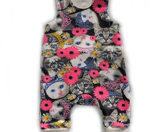 Mitwachsstrampler Strampler Baby Jersey Katzen 44 bis 92 Handmade