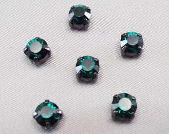 Set of 6 Emerald 6mm Swarovski Chaton Montees,1028 Sew On Rhinestones, SS29, Choice of Settings, Swarovski Sew On Chatons