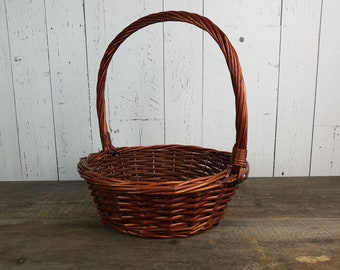 Vintage Large Wicker Carrying Basket 15" High x 13" Wide Easter Basket Flower Girl Handle Basket Rustic Wedding Boho Chic Country Decor
