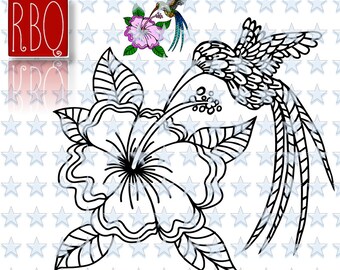 Hummingbird Hibscus Bird Hummer Nectar Flying Humming Bird Flower Digital Download Cut File png SVG eps DXF jpg PDF Vector Commercial use