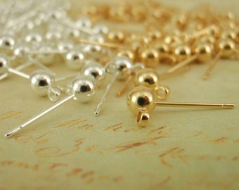 20 Pairs 4mm Ball Ear Posts with Loops - Ear Backs Included - Silver or Gold Plated - 100% Guarantee