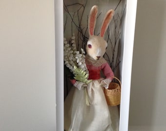 Spun Cotton Rabbit Easter shadow box by Maria Paula