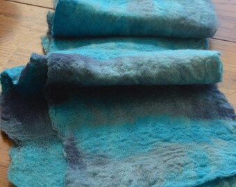 Amazing Bright Blue Alpaca Handpainted Wet Felted Scarf OOAK