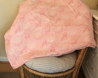 Land of Nod Cotton Twin Flat Sheet Pink Deer EUC