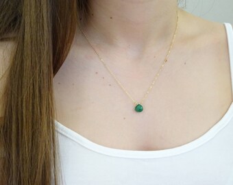 Emerald Necklace, May Birthstone jewelry, Gold Natural Emerald Necklace, Real Emerald, Genuine Dainty Emerald pendant, Gift for her