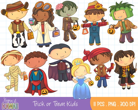 Download Cute Kids Trick or Treat Clip Art Set Kids Trick or Treating