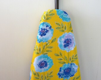 Ironing Board Cover - big pretty blue and purpl flowers on bright yellow background