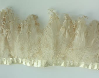 Cream Curled Goose Feathers on ribbon trim for Millinery Ask a question