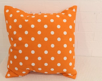 17x17" Orange and White Polka Dot Pillow Cover