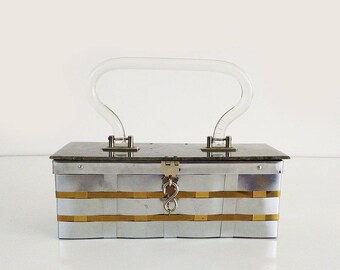 Vintage Woven Metal Purse / Silver & Gold Dorset Rex Fifth Avenue /Lucite handle with comb
