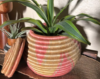 Vintage coil basket bowl with lid