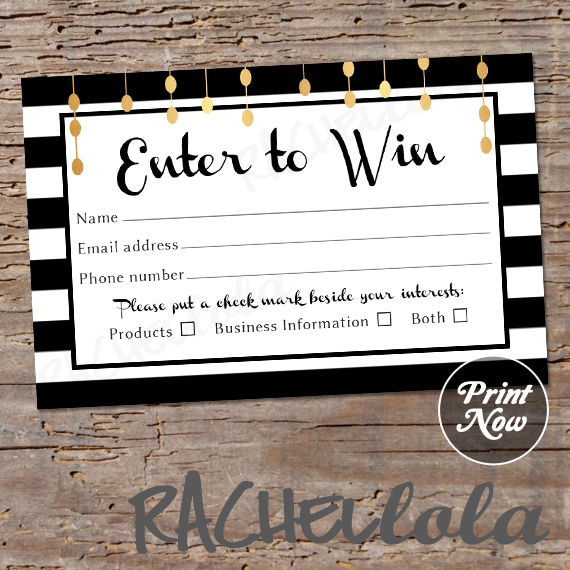 Raffle Card printable prize entry ticket win form black and