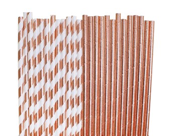 Rose Gold Paper Straws, Rose Gold Bridal Shower, 1st Birthday party, Rose Gold Party Decorations, baby shower, glam wedding, copper bronze