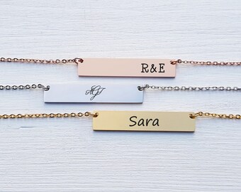Dainty Bar Necklace - Gold - Rose Gold - Silver - Laser-engraved - Personalized - Coordinates - Message - Name Plate - Girlfriend Gift - Mom