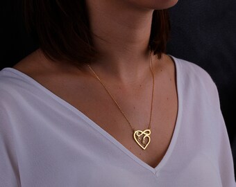 Personalized Couple Initial Necklace, Heart Necklace, Infinity Necklace, Custom Necklace, Couple Necklace, Silver Necklace, Gold, Rose, Gift