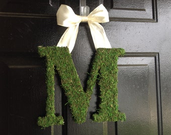 13" Moss Covered Monogram, Moss letter, Personalized wreath, wedding gift, summer decor, door monogram, wreath, wreaths