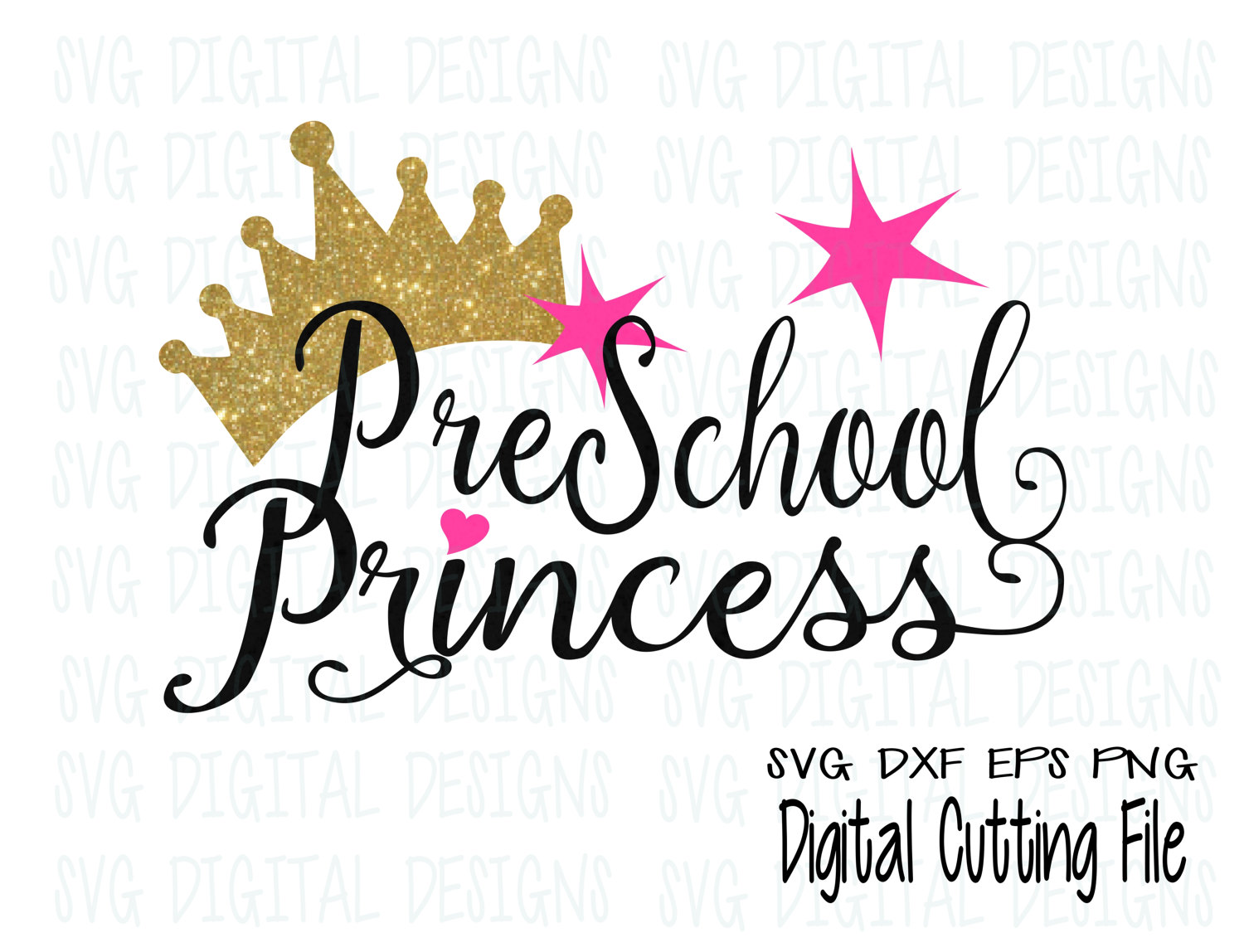 Preschool Princess SVG Design cut file Heart Crown Svg