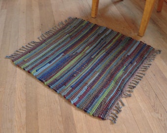 Hand Woven Rag Rug Little Scrappy Wool 27" x 28"