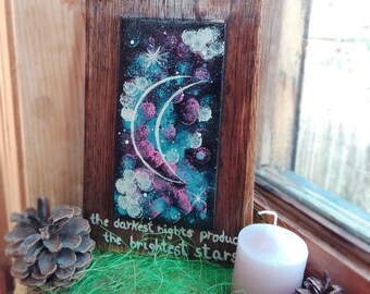ABSTRACT NIGHT PAINTING Night Painting Moon and Stars Moon Painting Wood Wall Art Home Decor Reclaimed Painting Abstract Night Sky Paint