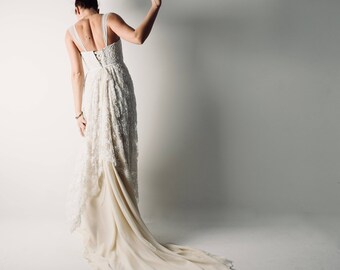 Lace wedding dress, Beaded Wedding dress, Bohemian wedding dress, Ivory silk wedding dress, Alternative Dress, boho wedding dress, CLEMATIS