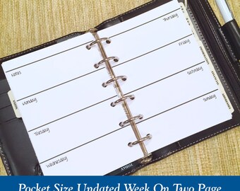 UNDATED Pocket Size Week On Two Page Planner Inserts - 6 Month Supply