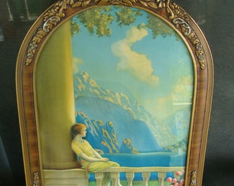 Antique Art Nouveau Color Print Framed In Original Period Gesso Frame Maxfield Parrish Atkinson Fox Type 1920's