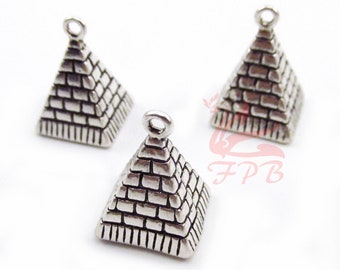 2 Egyptian Pyramids Of Giza Charms 20mm Antiqued Silver Plated Pendants SC0019507